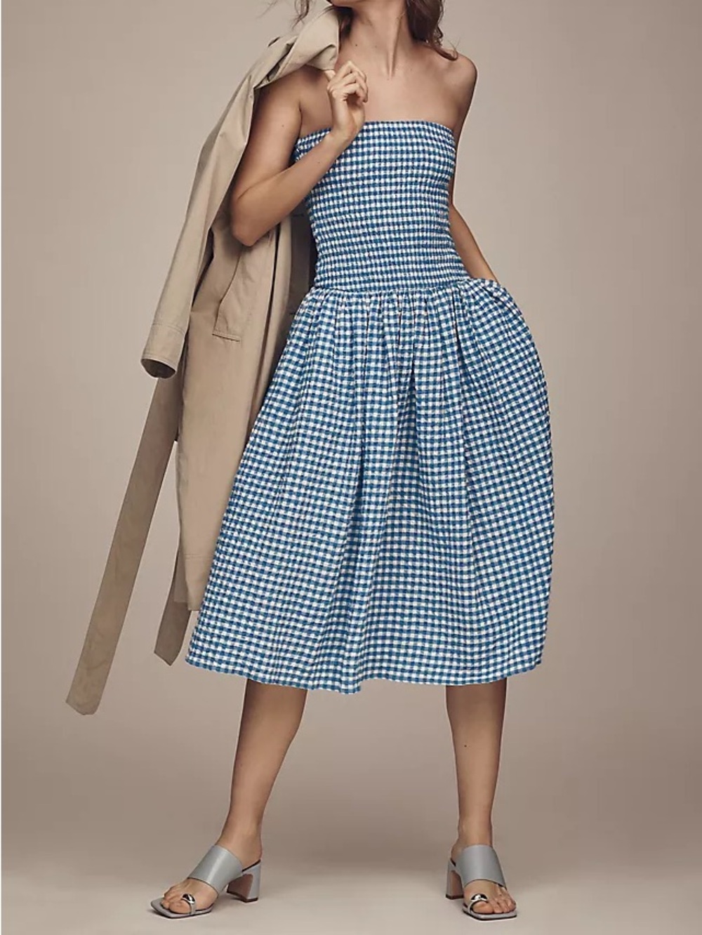 Anthropologie Maeve Strapless Smocked Midi Dress NWT
